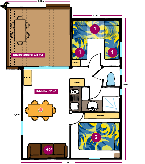 Le plan du grand chalet dans le camping la cabane 100% nature